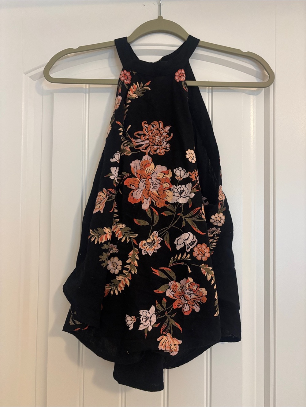 Free People Black Floral Halter Tank - Coral & Peach Blooms